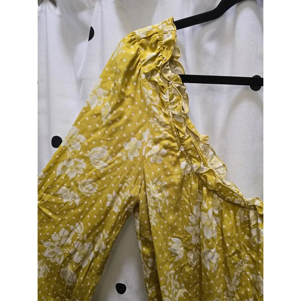 NWT Intimately Free People marigold‎ floral ruffle bell sleeve body suit medium